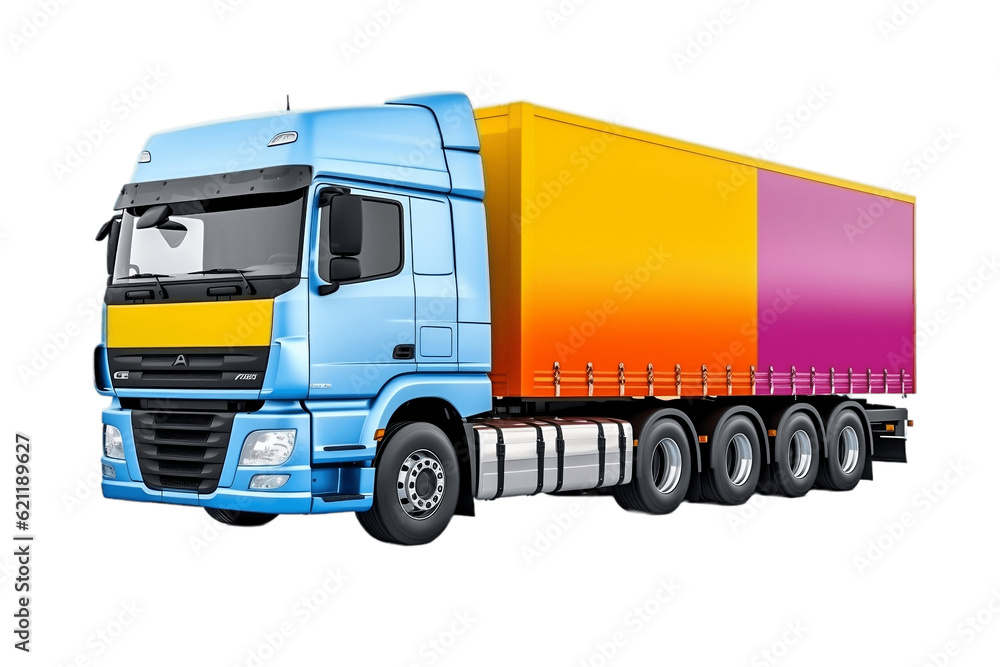 A blue cargo truck on a clean transparent background, Generative Ai