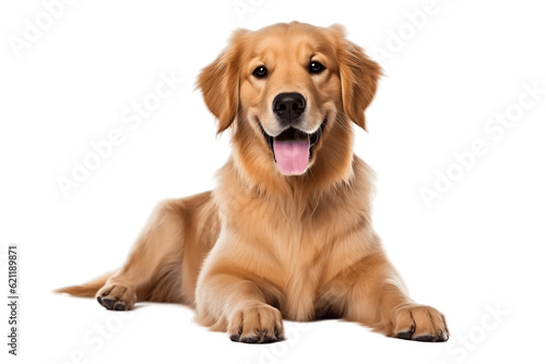 A joyful Golden Retriever dog on a transparent background, Generative Ai