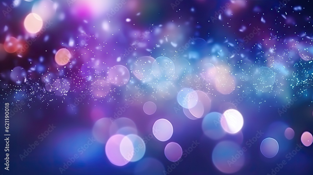 Abstract background with bokeh defocused blue and purple lights