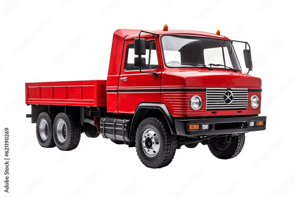 A vibrant red truck on a clean transparent background, Generative Ai