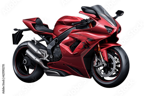 A vibrant red racing motorcycle on a transparent background  Generative Ai