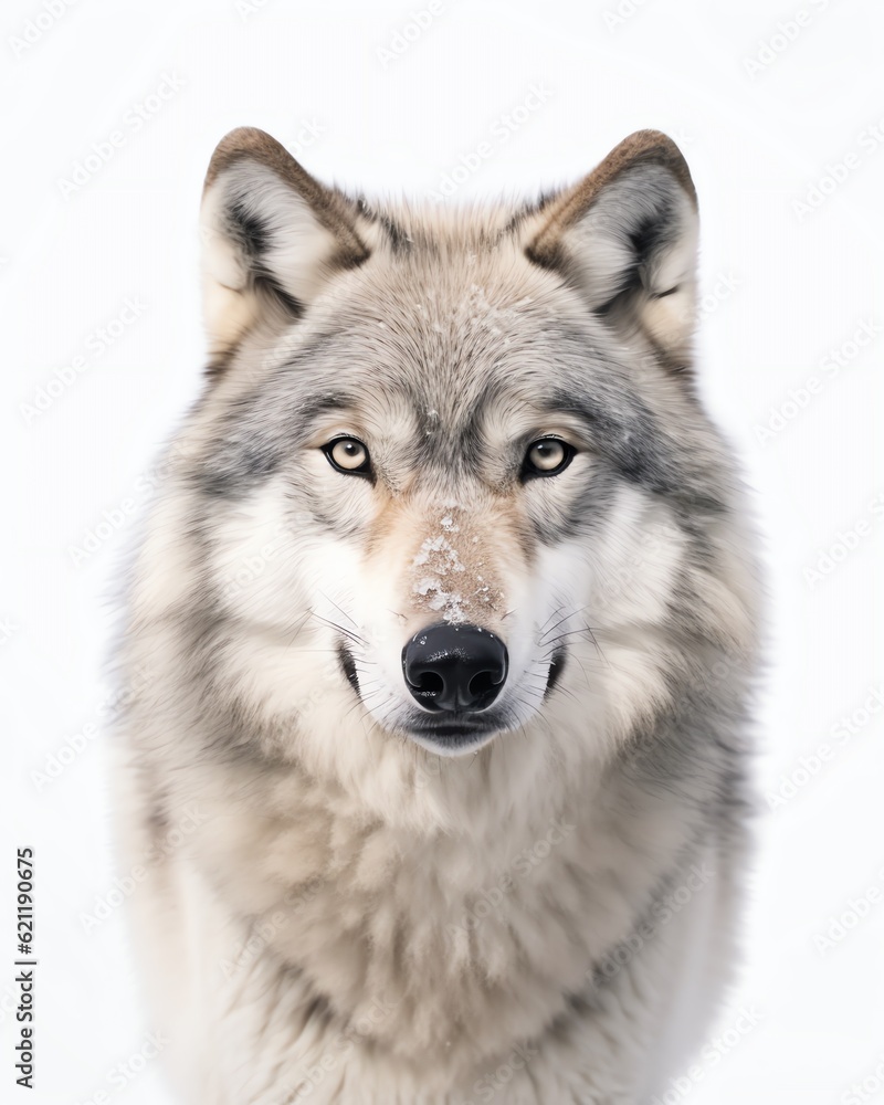 a wolf with snow on its nose