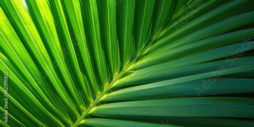 Generative AL. Close-up of palm leaf. Green background of fresh tropical leaf. 