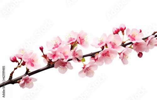 Close-up pink cherry blossom  Bright pink cherry tree flowers isolated on white