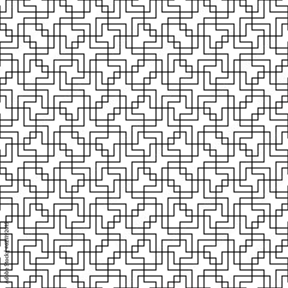 Seamless surface pattern design with mosaic ornament. Repeated figures background. Ethnic embroidery motif. Grid wallpaper. Digital paper for page fills, web designing, textile print. Vector image. Seamless surface pattern design with mosaic ornament. Repeated figures background. Ethnic embroidery motif. Grid wallpaper. Digital paper for page fills, web designing, textile print. Vector image.