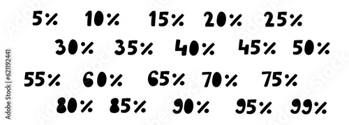 Hand written 20 percent off black ink discount logo special offer lettering. Vector design illustration in cartoon flat doodle style isolated on white background. For card, poster, seasonal sale.