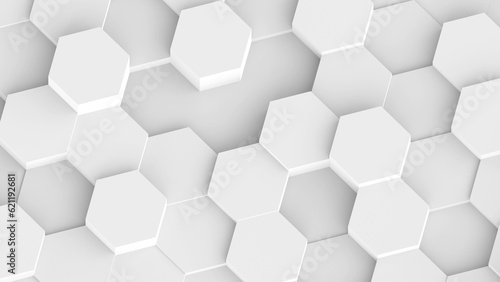 White hexagons geometric background, minimal honeycomb pattern wallpaper. © Cobalt