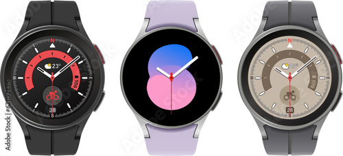 Smartwatch collection, realistic wrist watches isolated on white