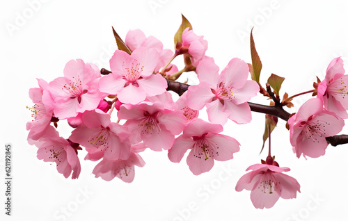 macro Pink cherry tree blossom  Bright pink cherry tree flowers isolated on white