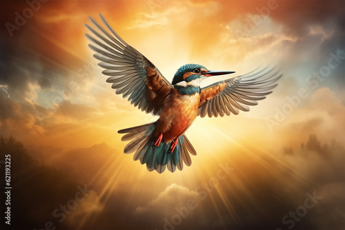 Javan kingfisher flying on background © Tidarat