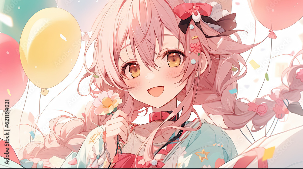 Anime kawaii beautiful girl character looks strait forward to the camera Anime kawaii beautiful girl character looks strait forward to the camera