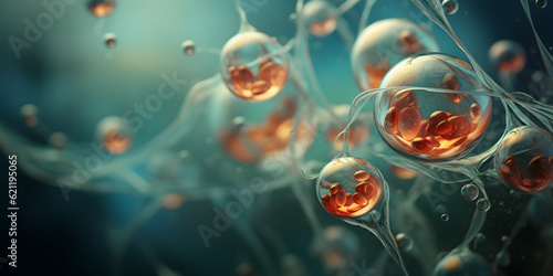 Human cell or Embryonic stem cells microscope banner background