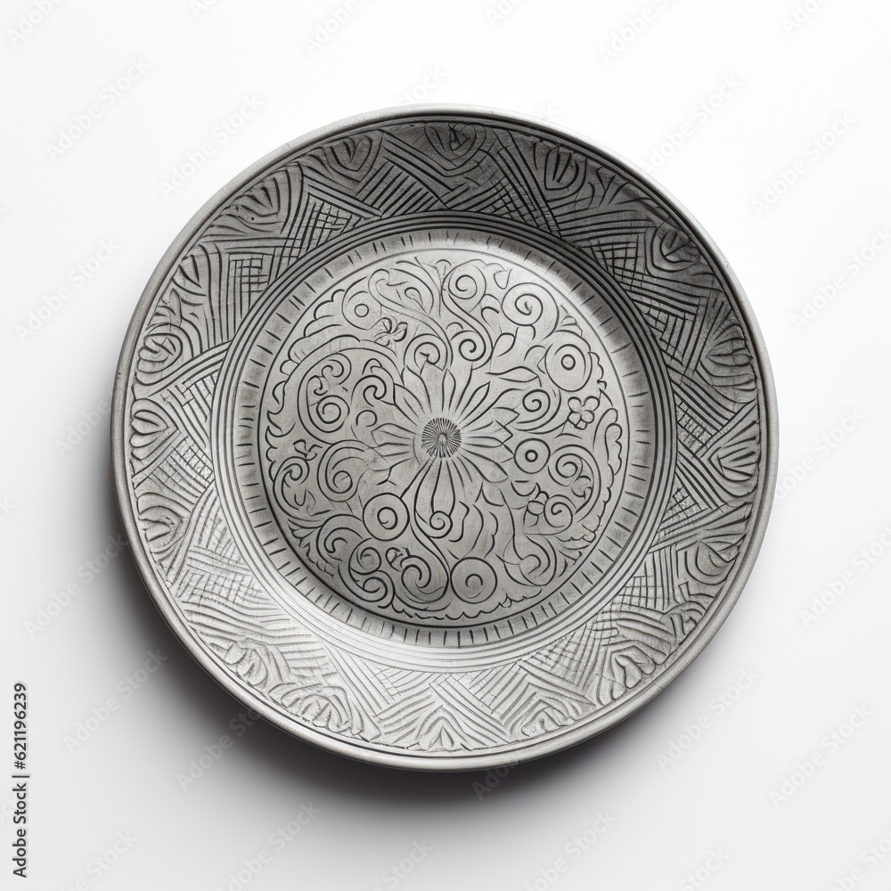 monochrome grey dinner plate on white background - top view picture created using generative Ai tools