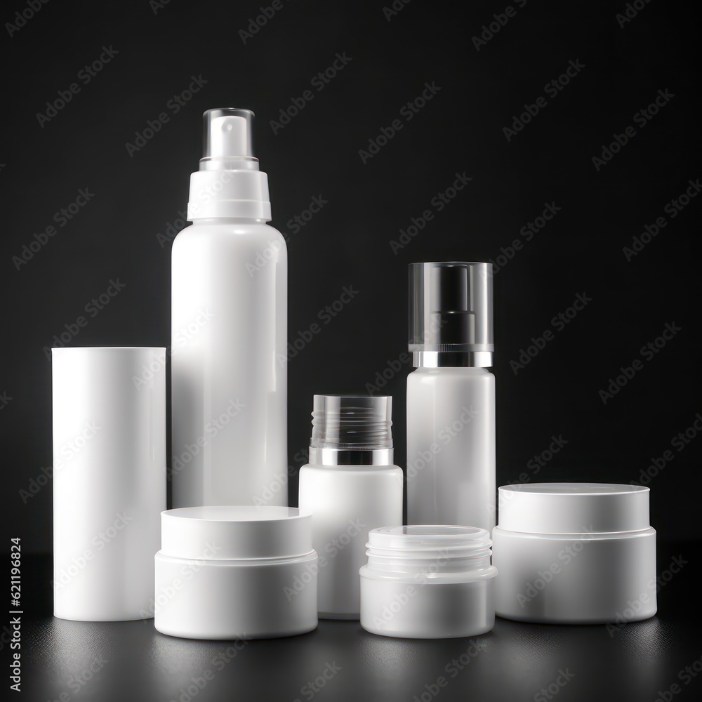Mock up skincare product for presentation/promotion on a minimalist background. Generative AI Mock up skincare product for presentation/promotion on a minimalist background. Generative AI