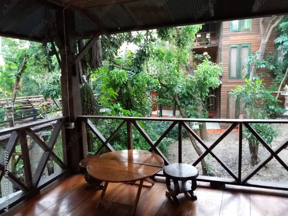table and chairs in a garden balcony in garden balcony in nature asia balcony stye nature stye 