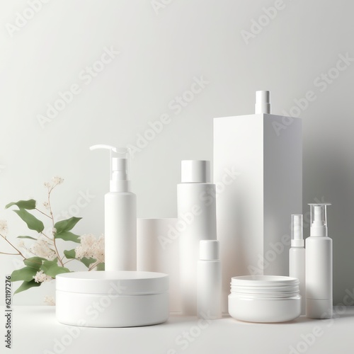 Wallpaper Mural Mock up skincare product for presentation/promotion on a minimalist background. Generative AI Torontodigital.ca