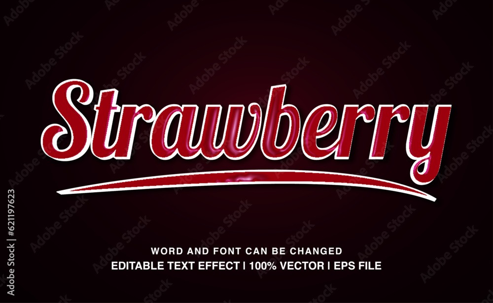 Editable text effect strawberry, red bold shiny template style, premium vector