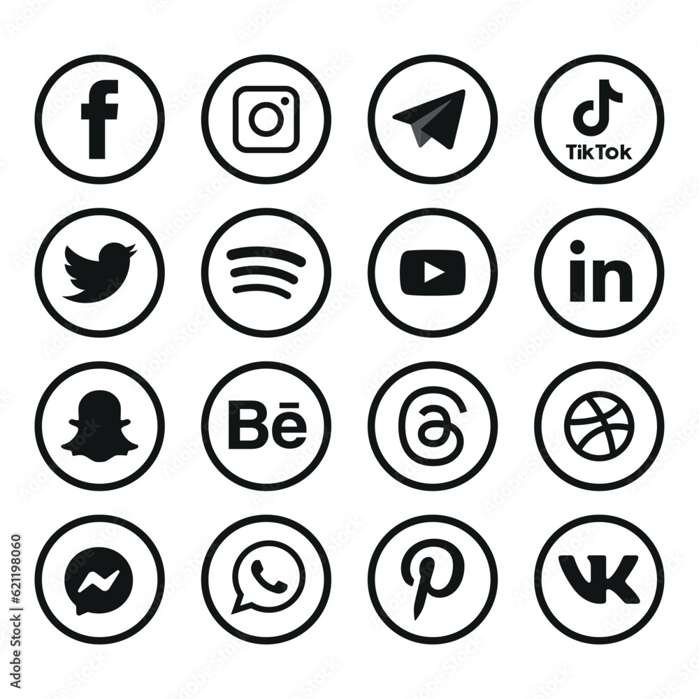 Black and white Social media icons set Logo Vector Illustrator network ...