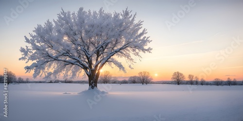 Winter landscape. Snowy landscape with trees covered with snow.