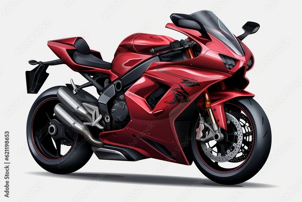 A vibrant red racing motorcycle on a transparent background, Generative Ai