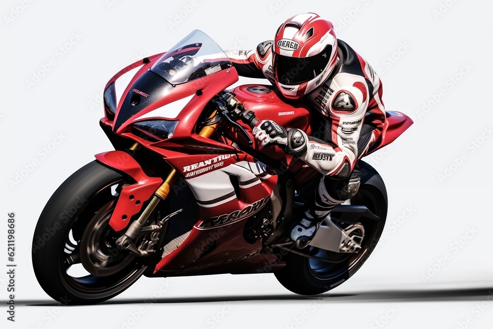 A vibrant red racing motorcycle on a transparent background, Generative Ai