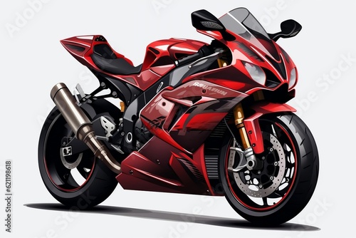 A vibrant red racing motorcycle on a transparent background  Generative Ai