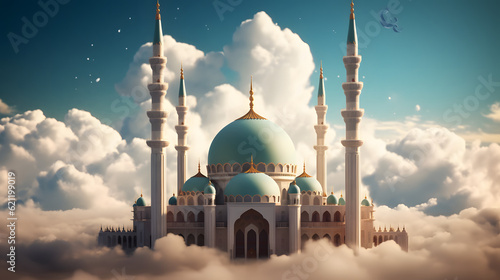 a beautiful mosque is clouds post for jummah mubarak photo