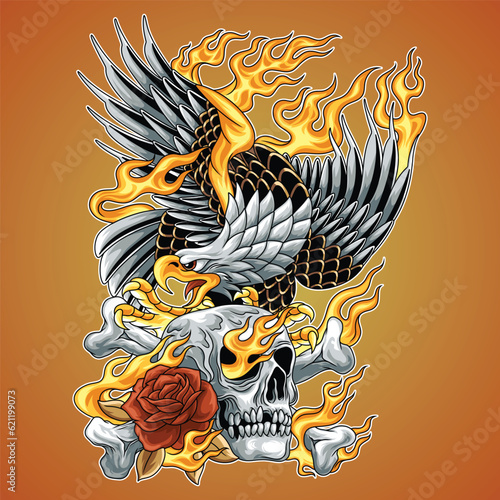 Eagle Skull Trad Tattoo 02 Illustration photo