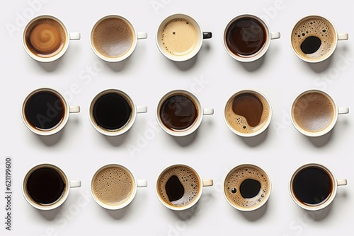 set of cups with differnt kinds of coffees - created using generative AI tools photo