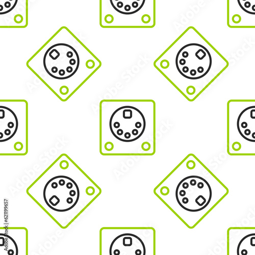 Line Drum machine icon isolated seamless pattern on white background. Musical equipment. Vector