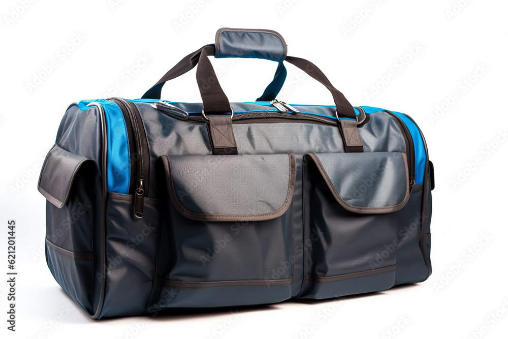 a travel bag on isolated white background. closeup, hightly sharpen, generative ai a travel bag on isolated white background. closeup, hightly sharpen, generative ai