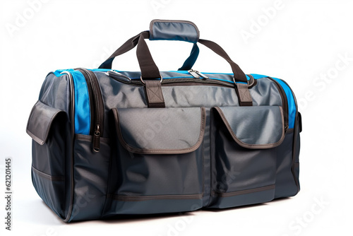 a travel bag on isolated white background. closeup, hightly sharpen, generative ai