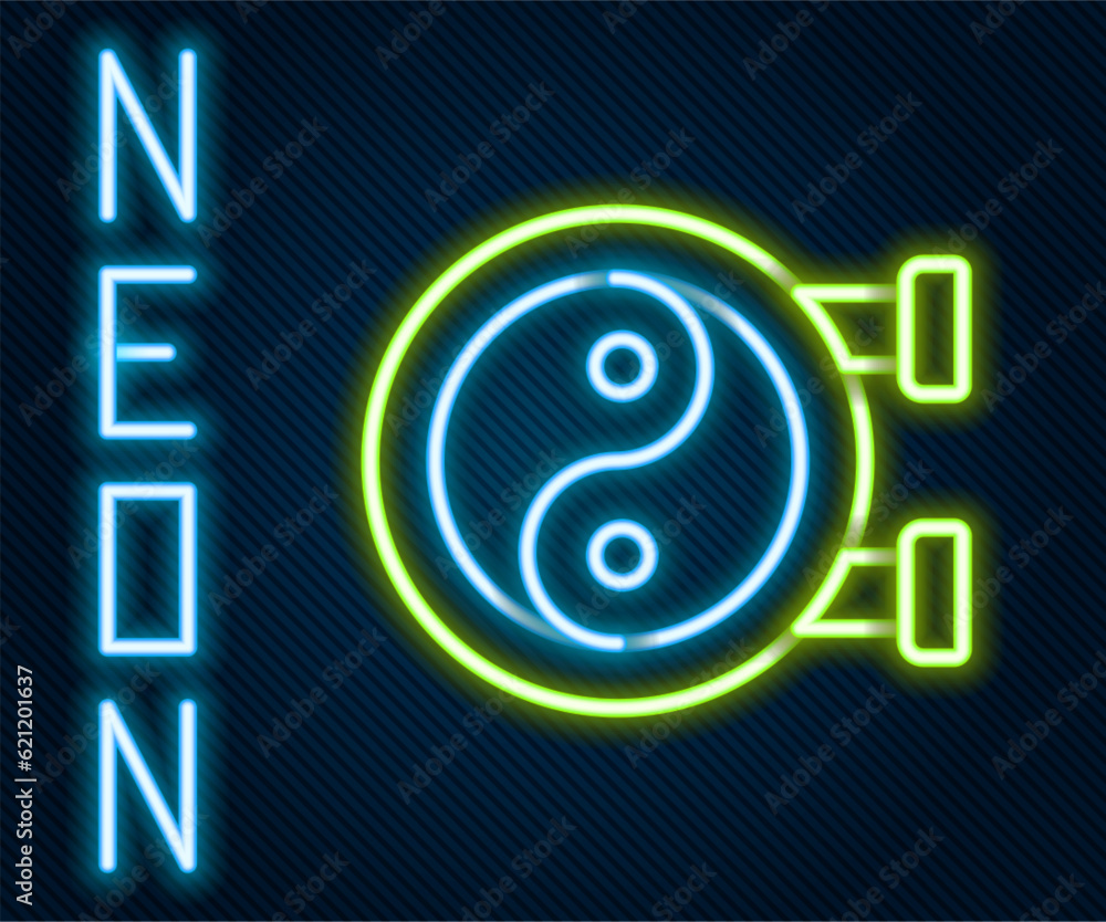 Glowing neon line Yin Yang symbol of harmony and balance icon isolated on black background. Colorful outline concept. Vector Glowing neon line Yin Yang symbol of harmony and balance icon isolated on black background. Colorful outline concept. Vector