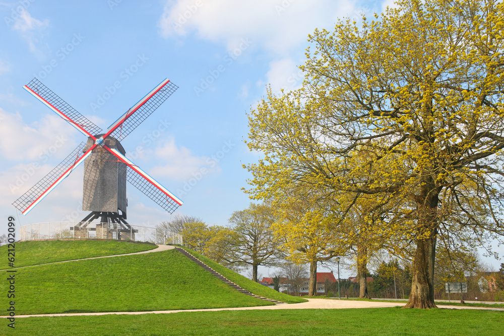 Naklejka premium Bruges, Belgium, the Sint Janshuis windmill