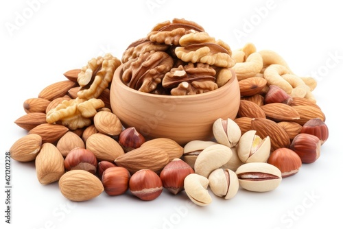 various nuts isolated on white background - created using generative AI tools