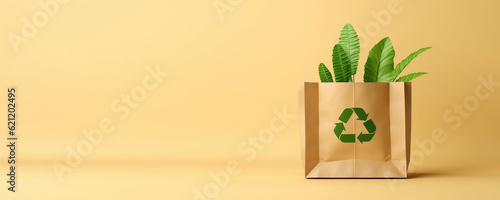 Eco Recycle Bag Concept with Copy Space, No Plastic Bag, Stop Using Disposable Package. Generative Ai