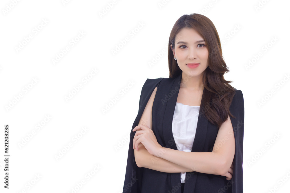 Beautiful office lady standing smiling confidently and smart at work happily while isolated on white background. Beautiful office lady standing smiling confidently and smart at work happily while isolated on white background.