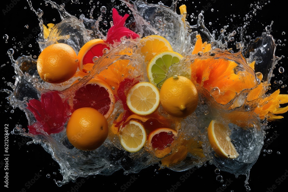 A photograph capturing the moment of a juicy fruit being sliced or bitten, with vibrant splashes of juice suspended in the air, frozen in A photograph capturing the moment of a juicy fruit being sliced or bitten, with vibrant splashes of juice suspended in the air, frozen in