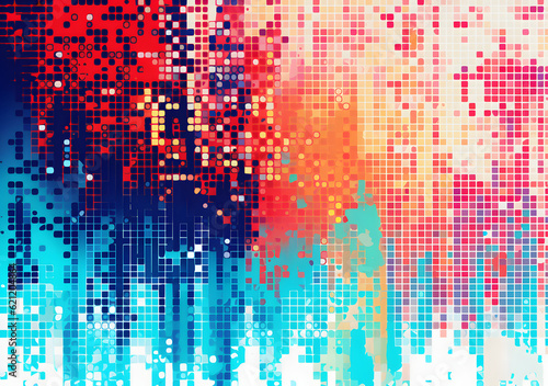 RGB Glitch Distorted Noise Destroyed Texture. Trendy Defect colored Error Shapes and Distressed colored Halftone Dots texture backdrop