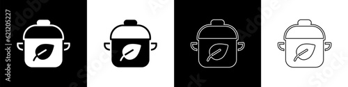 Set Vegan food diet icon isolated on black and white background. Organic, bio, eco symbol. Vegan, no meat, lactose free, healthy, fresh and nonviolent food. Vector