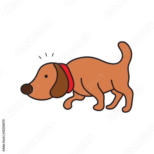 Kids drawing Cartoon Vector illustration Dog sniffing the ground icon Isolated on White Background