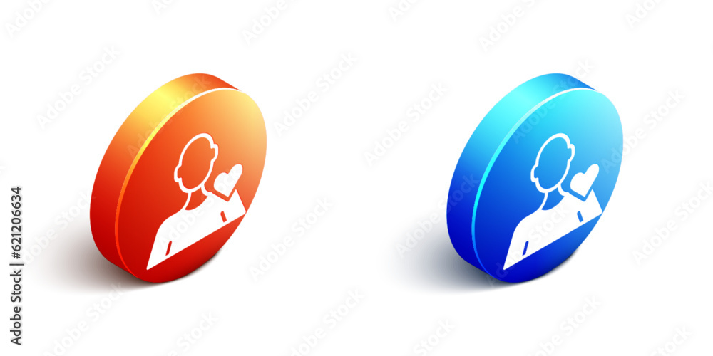 Isometric Romantic man icon isolated on white background. Happy Valentines day. Orange and blue circle button. Vector Isometric Romantic man icon isolated on white background. Happy Valentines day. Orange and blue circle button. Vector