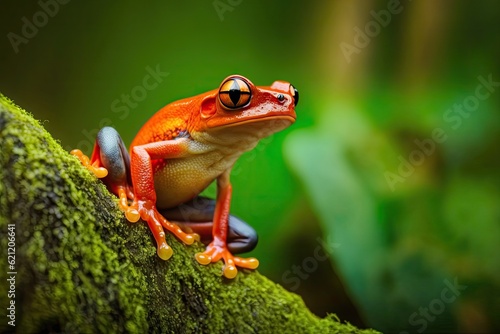 Red Frog Perched on a Tree Branch. Generative AI © 2rogan