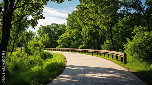 A scenic bike trail winding through a lush countryside, promoting sustainable and eco-friendly forms of tourism Generative AI