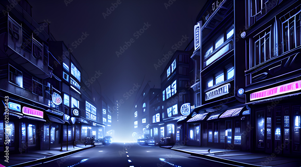 Night city with neon signs cyberpunk style, Generative AI