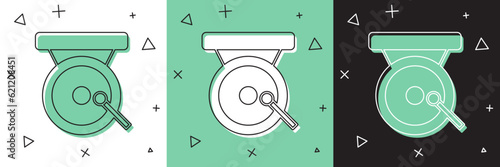 Set Boxing gong icon isolated on white and green, black background. Boxing bell. Vector