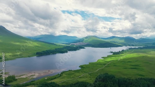 Loch Tulla and Beinn Dorain from a drone, Glen Coe, Highlands, Scotland, UK photo