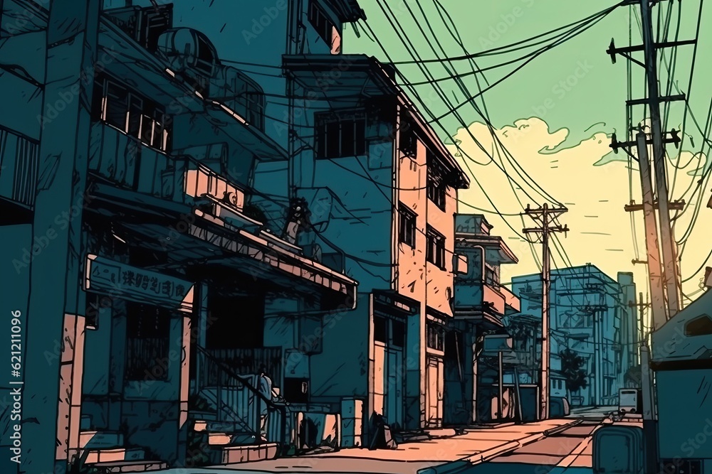 bustling city street filled with towering buildings and busy people. Generative AI bustling city street filled with towering buildings and busy people. Generative AI