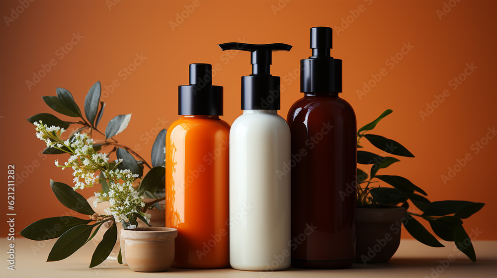 Natural & Herbal Skincare Package: Geometric Minimalism, High Detail, Hyper Realistic Cosmetic Bottles on Beige Background - Beauty Product Photography Natural & Herbal Skincare Package: Geometric Minimalism, High Detail, Hyper Realistic Cosmetic Bottles on Beige Background - Beauty Product Photography