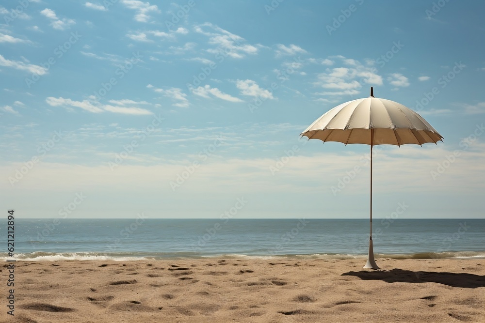 Umbrella resting on the beach, Generative Ai